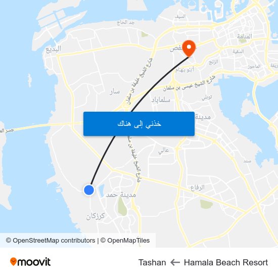 Hamala Beach Resort to Tashan map