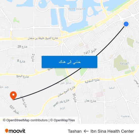 Ibn Sina Health Center to Tashan map
