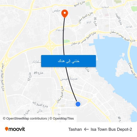 Isa Town Bus Depot-2 to Tashan map