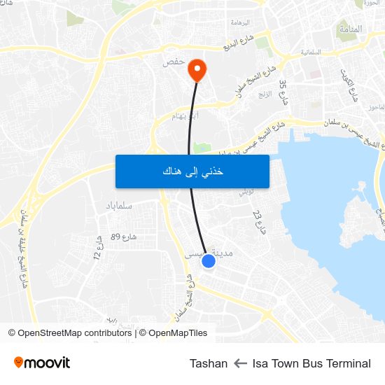 Isa Town Bus Terminal to Tashan map