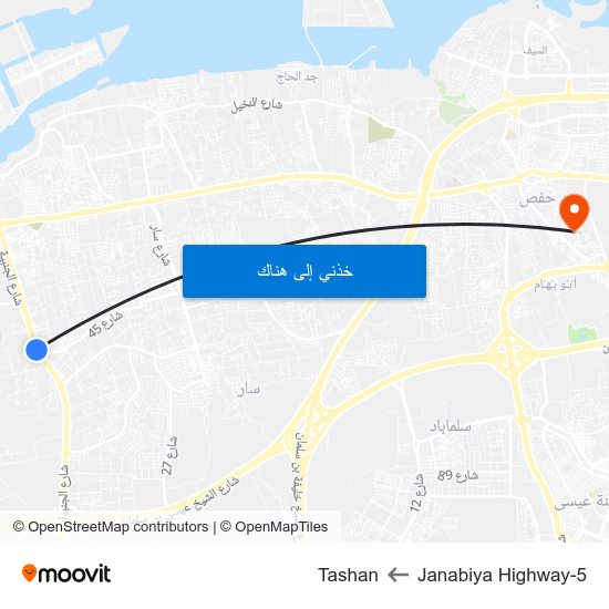 Janabiya Highway-5 to Tashan map