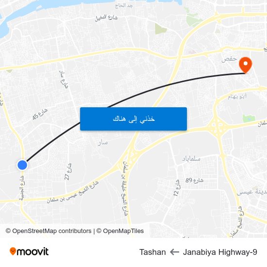 Janabiya Highway-9 to Tashan map