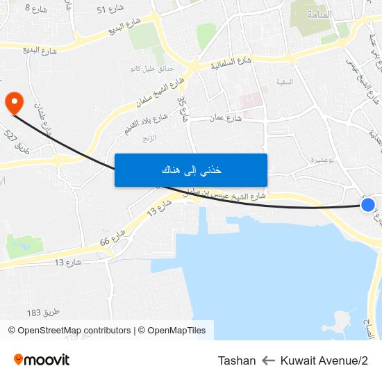 Kuwait Avenue/2 to Tashan map
