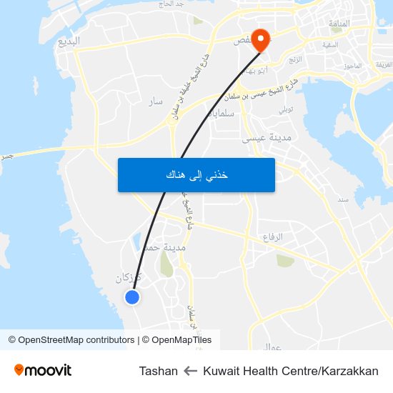 Kuwait Health Centre/Karzakkan to Tashan map