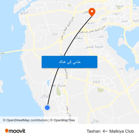 Malkiya Club to Tashan map