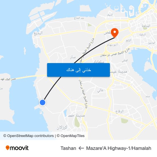 Mazare'A  Highway-1/Hamalah to Tashan map