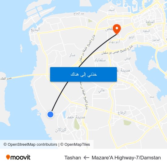 Mazare'A Highway-7/Damstan to Tashan map