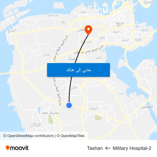 Military Hospital-2 to Tashan map