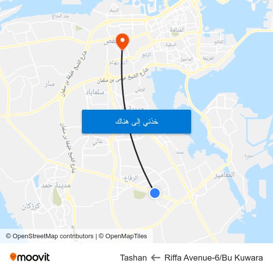 Riffa Avenue-6/Bu Kuwara to Tashan map