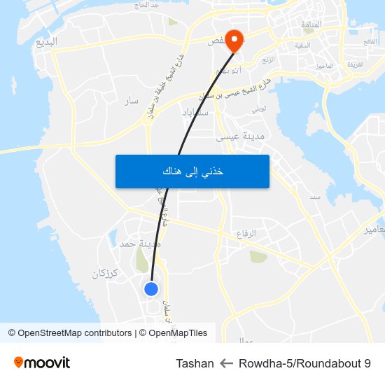 Rowdha-5/Roundabout 9 to Tashan map