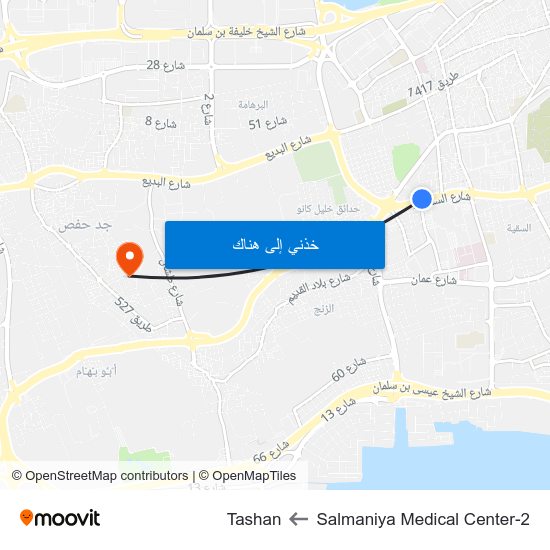 Salmaniya Medical Center-2 to Tashan map