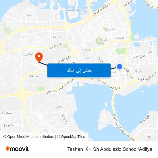 Sh Abdulaziz School/Adliya to Tashan map