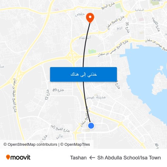 Sh Abdulla School/Isa Town to Tashan map