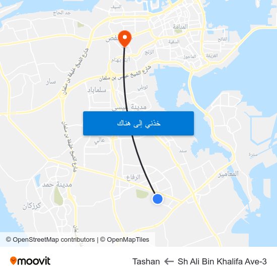 Sh Ali Bin Khalifa Ave-3 to Tashan map