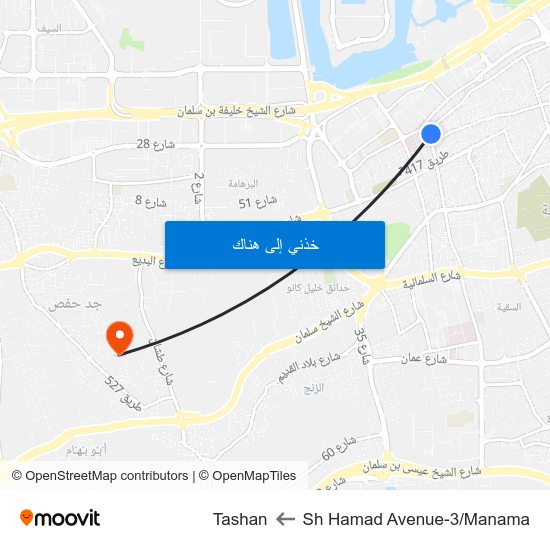Sh Hamad Avenue-3/Manama to Tashan map
