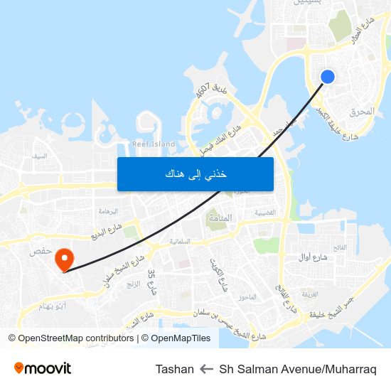 Sh Salman Avenue/Muharraq to Tashan map