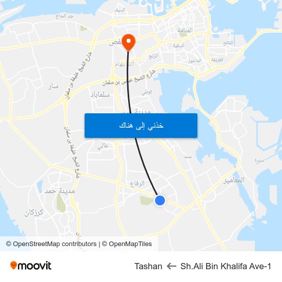 Sh.Ali Bin Khalifa Ave-1 to Tashan map