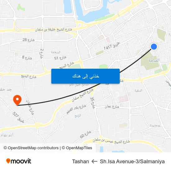 Sh.Isa Avenue-3/Salmaniya to Tashan map