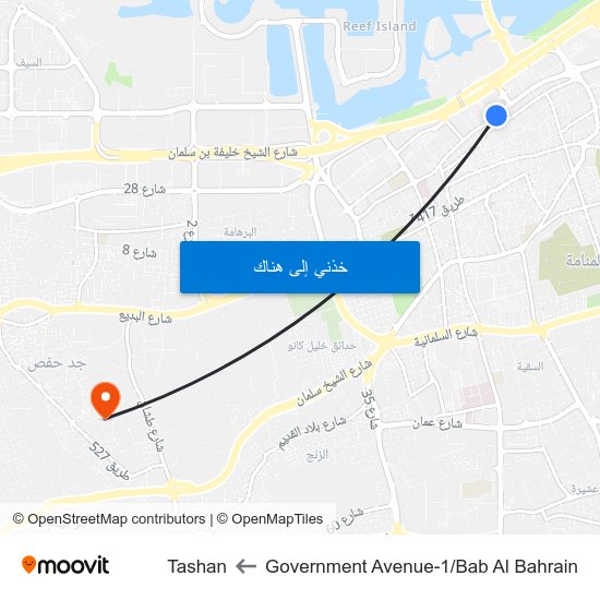 Government Avenue-1/Bab Al Bahrain to Tashan map
