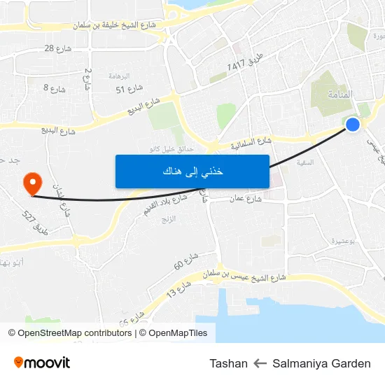 Salmaniya Garden to Tashan map