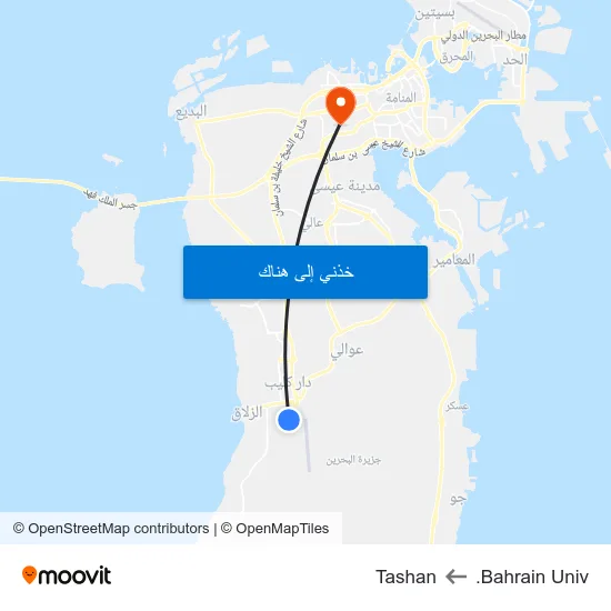 Bahrain Univ. to Tashan map