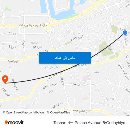 Palace Avenue-5/Gudaybiya to Tashan map