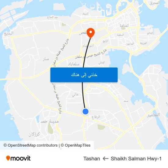 Shaikh Salman Hwy-1 to Tashan map