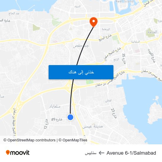 Avenue 6-1/Salmabad to سنابيس map