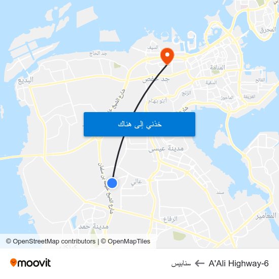 A'Ali Highway-6 to سنابيس map
