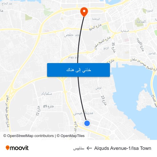 Alquds Avenue-1/Isa Town to سنابيس map