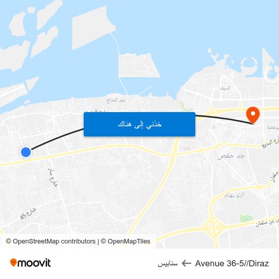 Avenue 36-5//Diraz to سنابيس map