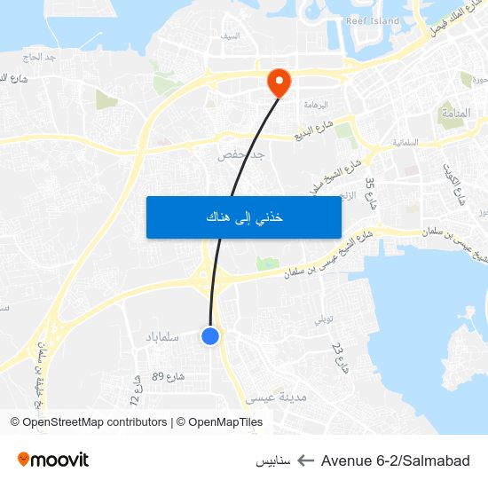 Avenue 6-2/Salmabad to سنابيس map