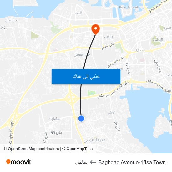 Baghdad Avenue-1/Isa Town to سنابيس map