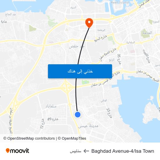 Baghdad Avenue-4/Isa Town to سنابيس map