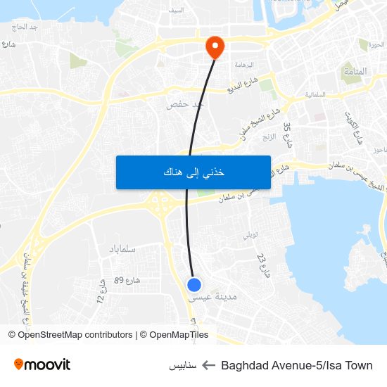 Baghdad Avenue-5/Isa Town to سنابيس map
