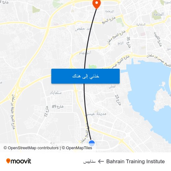Bahrain Training Institute to سنابيس map