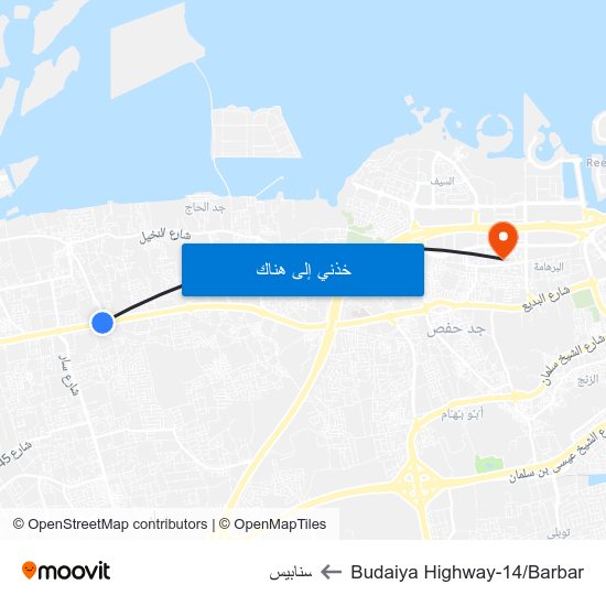 Budaiya Highway-14/Barbar to سنابيس map