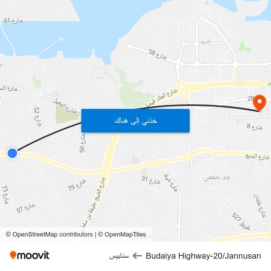Budaiya Highway-20/Jannusan to سنابيس map