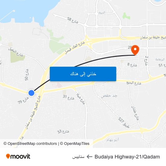 Budaiya Highway-21/Qadam to سنابيس map