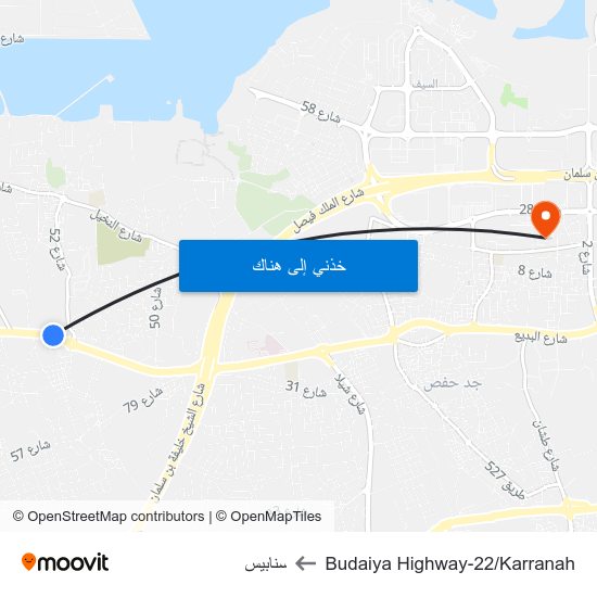 Budaiya Highway-22/Karranah to سنابيس map
