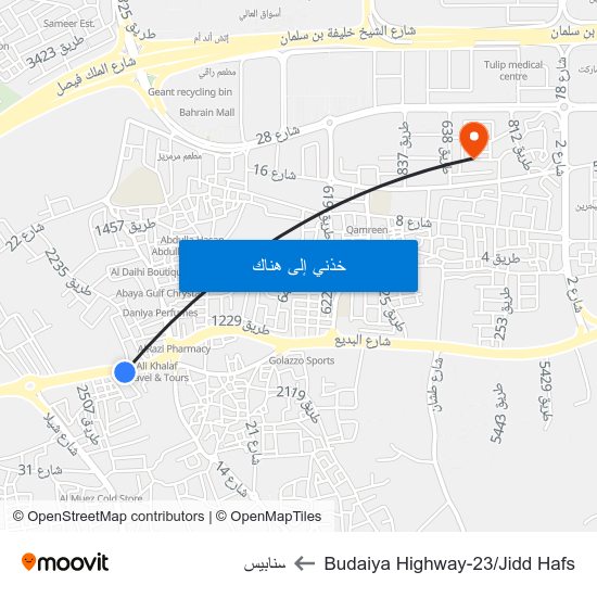 Budaiya Highway-23/Jidd Hafs to سنابيس map