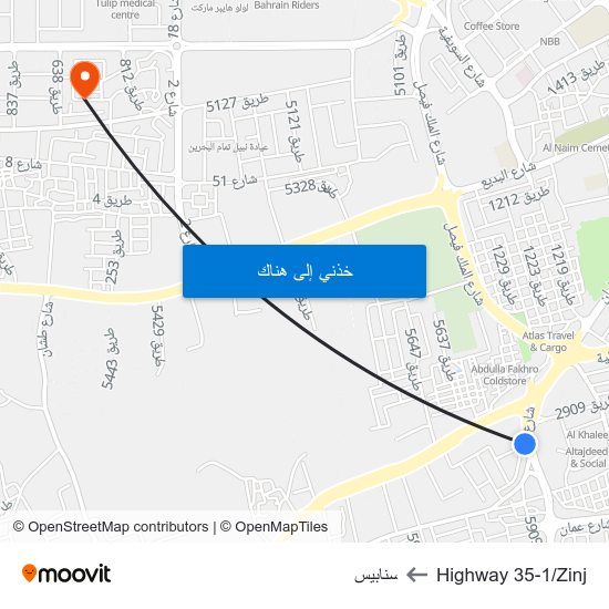 Highway 35-1/Zinj to سنابيس map