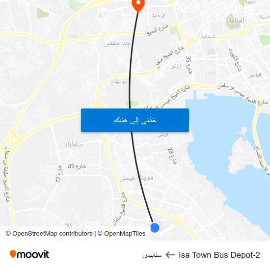 Isa Town Bus Depot-2 to سنابيس map