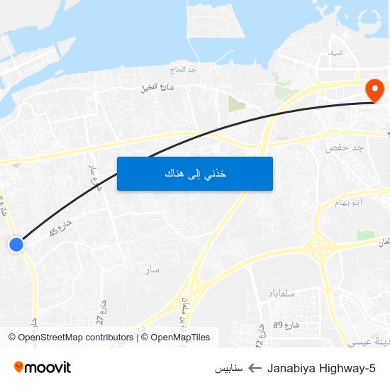 Janabiya Highway-5 to سنابيس map