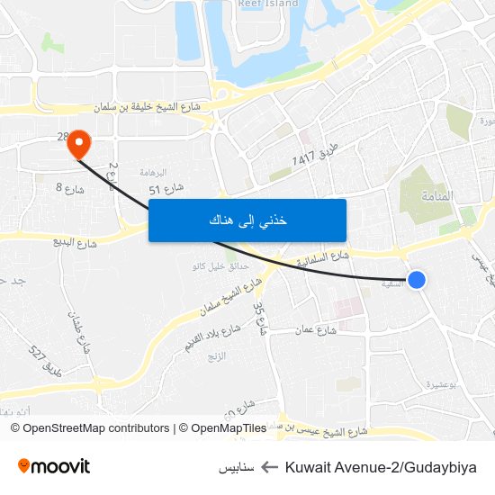 Kuwait Avenue-2/Gudaybiya to سنابيس map