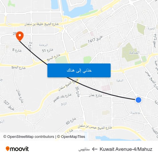 Kuwait Avenue-4/Mahuz to سنابيس map