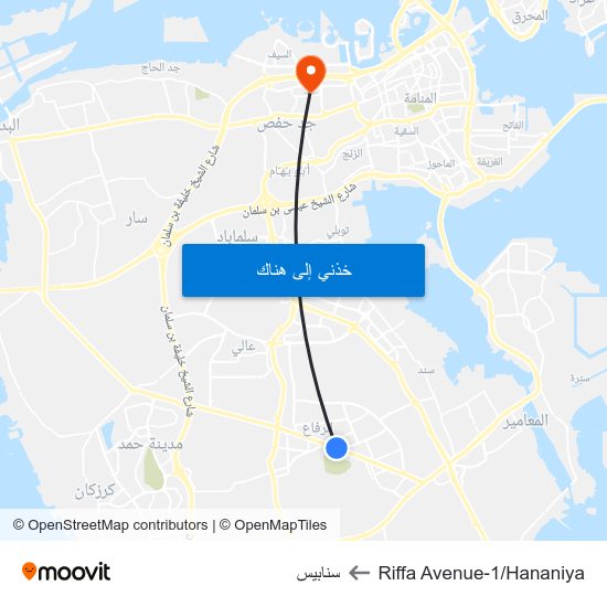Riffa Avenue-1/Hananiya to سنابيس map