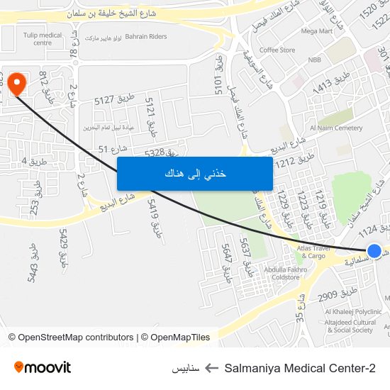 Salmaniya Medical Center-2 to سنابيس map