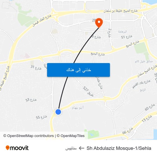 Sh Abdulaziz Mosque-1/Sehla to سنابيس map