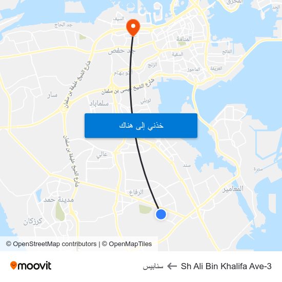 Sh Ali Bin Khalifa Ave-3 to سنابيس map